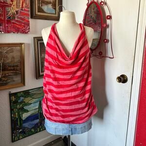 caren sport red striped racerback open back tank top scoop neck